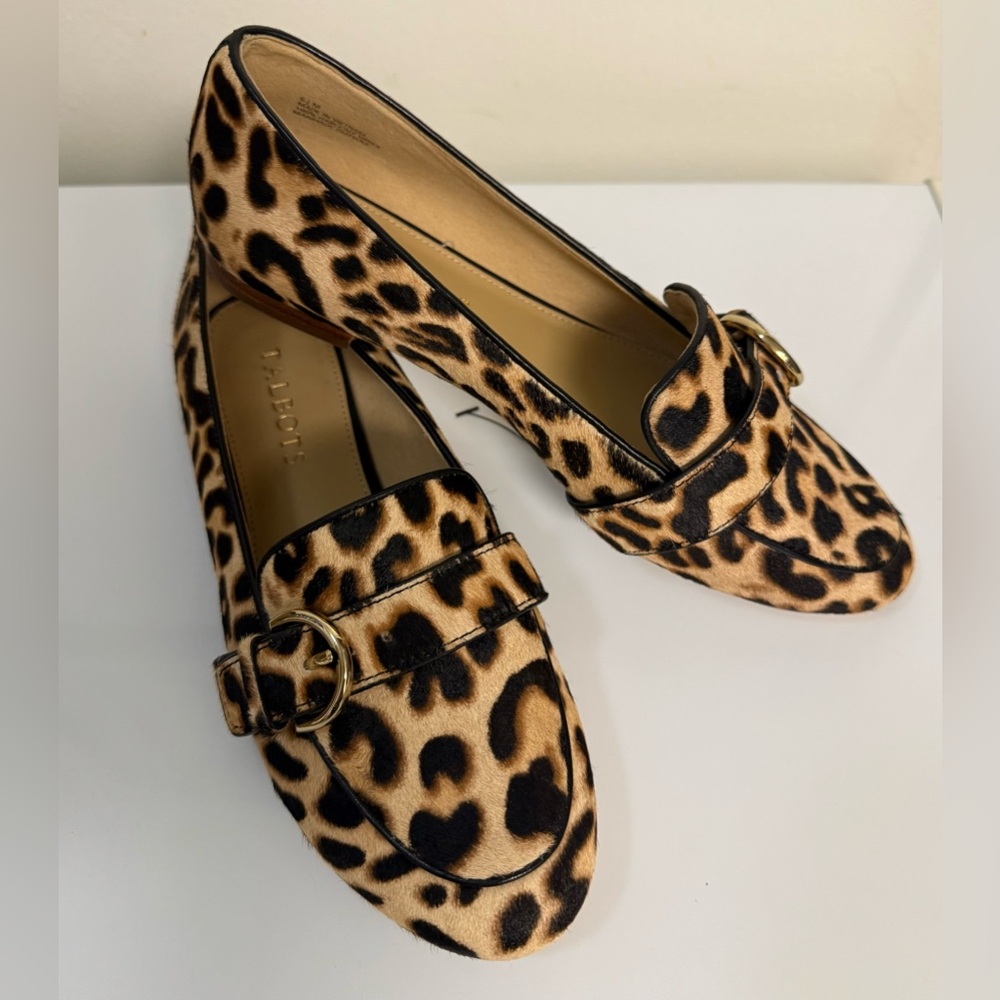 Talbots Ryan buckle loafers cheetah print calf hair animal print preppy 6 1/2 EC - Picture 4 of 9